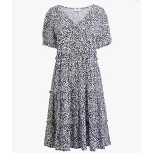 J. Crew V-neck Ruffle Tiered Dress Antique Navy White Sz‎ XS Cottagecore Prairie